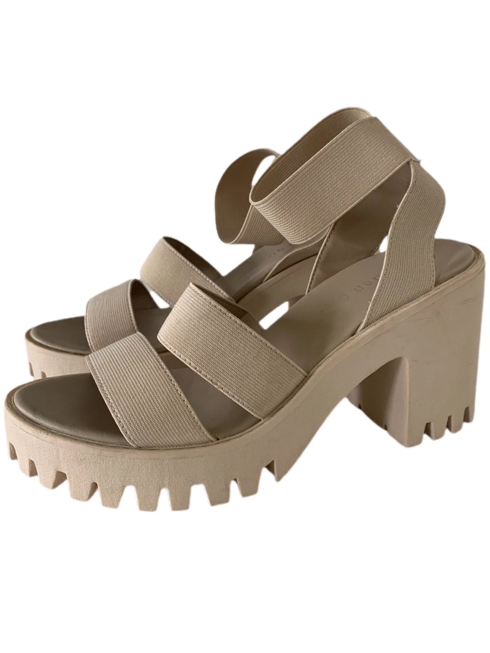 Madden Girl Beige Chunky Platform Strappy Sandals - Picture 2 of 8